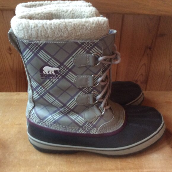 Sorel Gray & Purple Plaid Waterproof 1964 Pac Winter Boots with Liners Size 11 - Picture 9 of 9